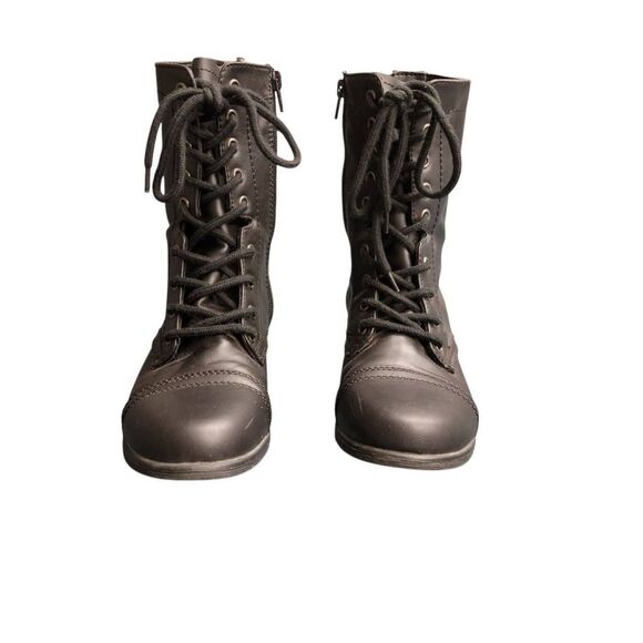 Mossimo Supply Company Black Faux Leather Lace Up Zipper Combat Boots Booties - Picture 2 of 9